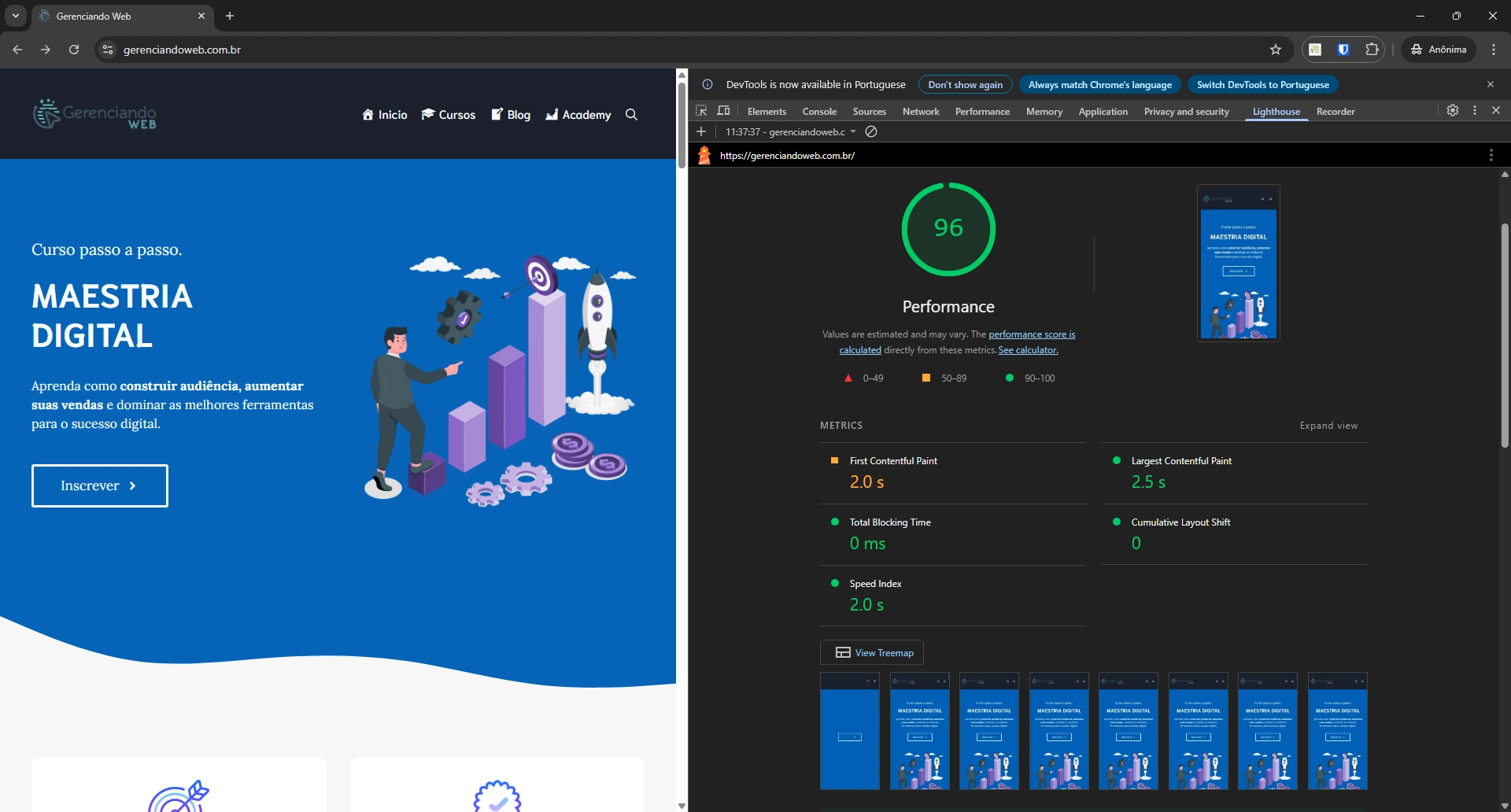 teste de desempenho lighthouse